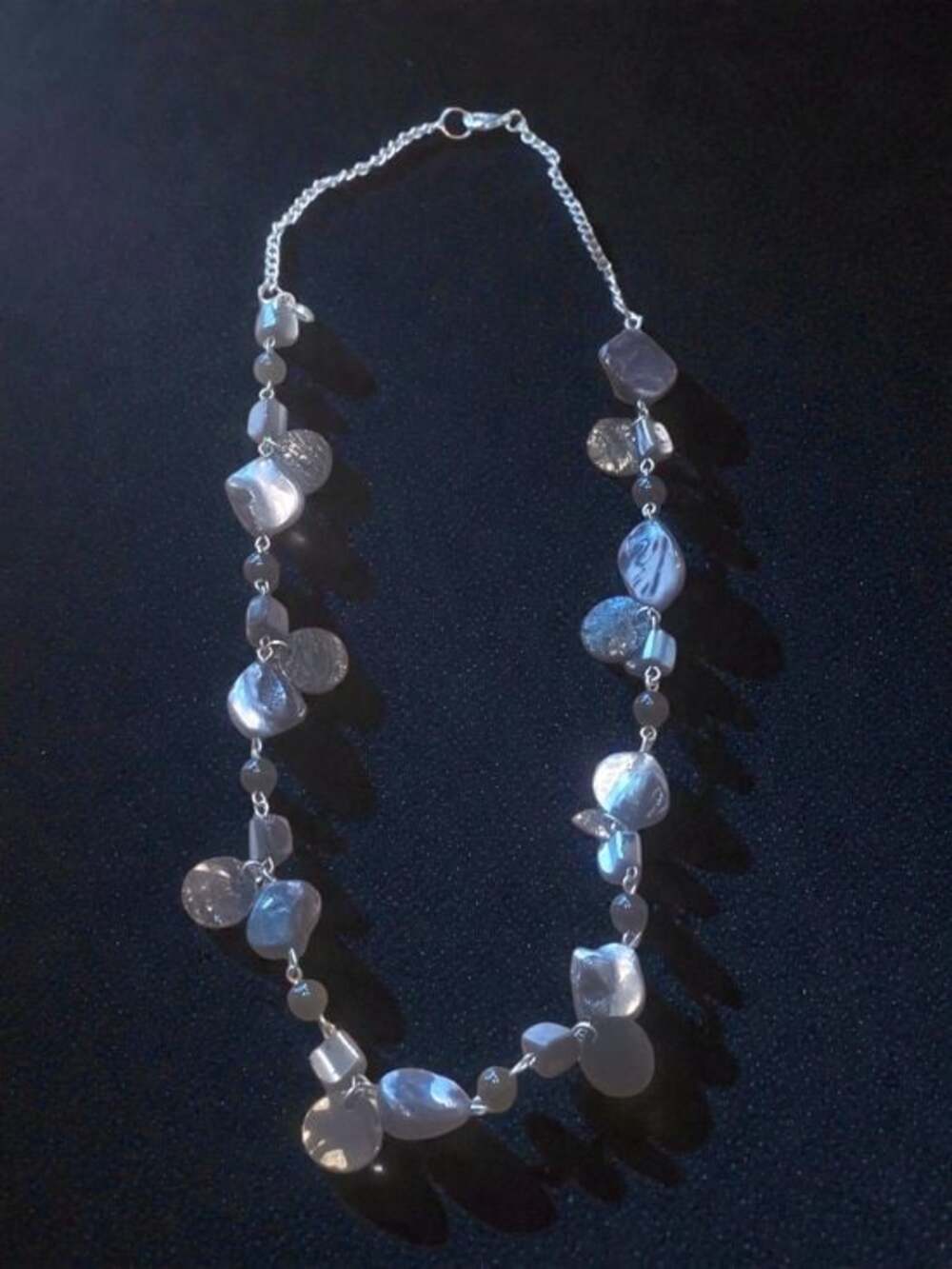 Silver Mother-of-Pearl Disc Necklace - Women Jewelry